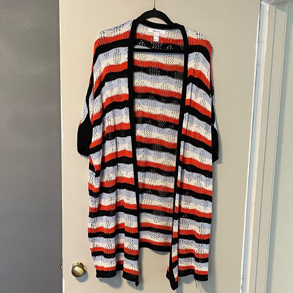 Revamped Black and Red , white, blue Cardigan Sweater Classic Knit